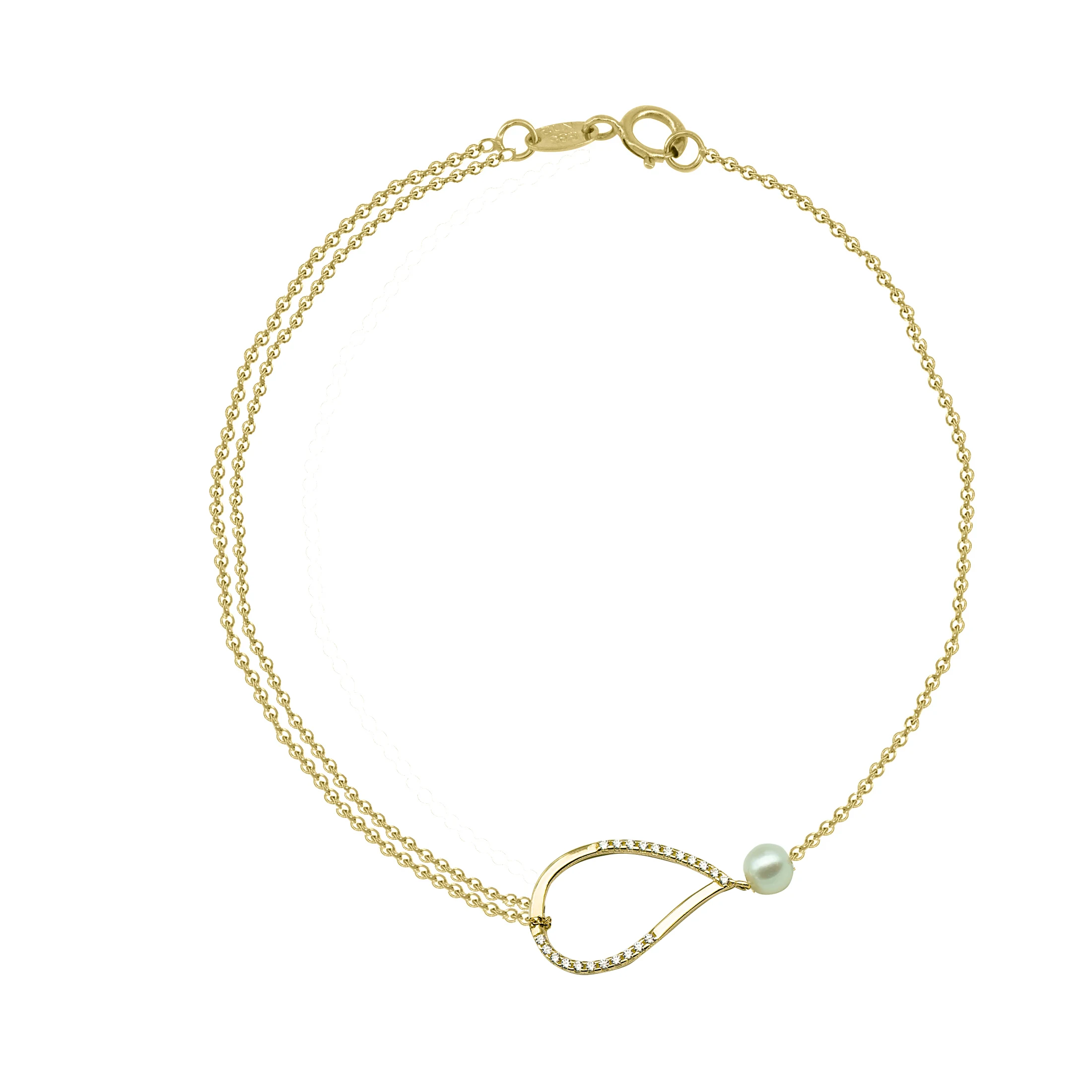 Χρυσό βραχιόλι Κ14 με πέτρες ζιργκόν και μαργαριτάρι