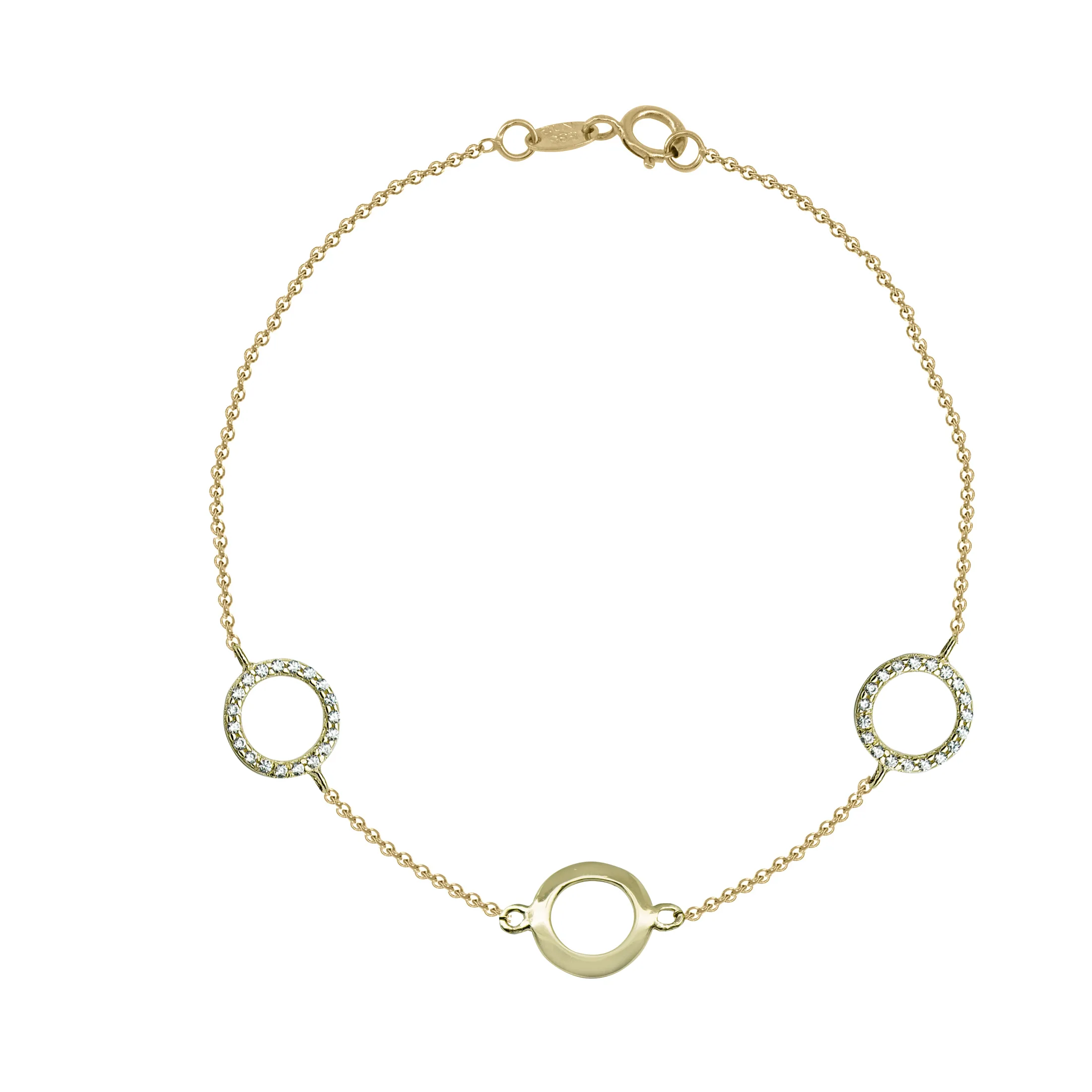 Χρυσό βραχιόλι Κ14 με τρεις κύκλους και πέτρες ζιργκόν