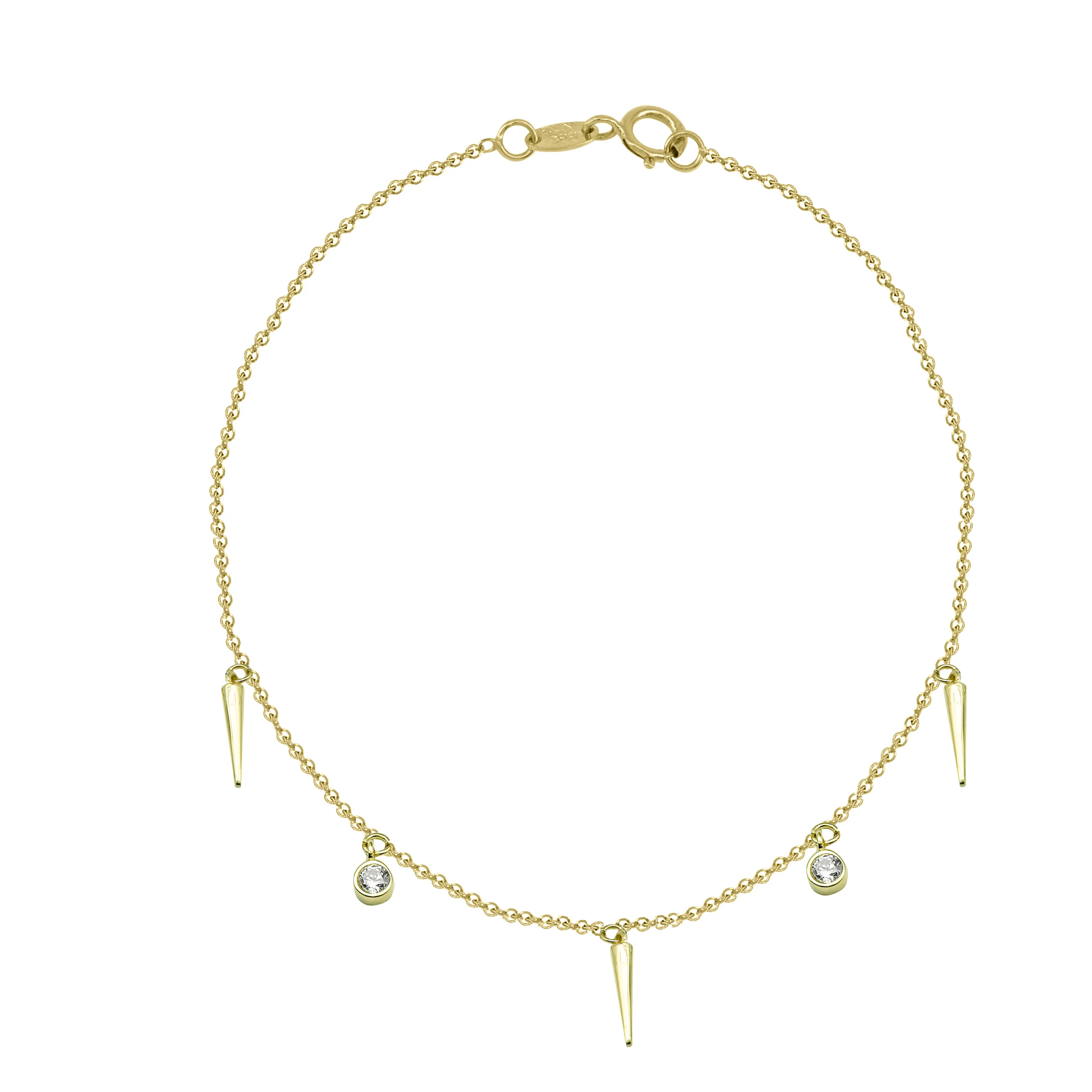 Χρυσό βραχιόλι με κρεμαστά χρυσά στοιχεία και πέτρες ζιργκόν