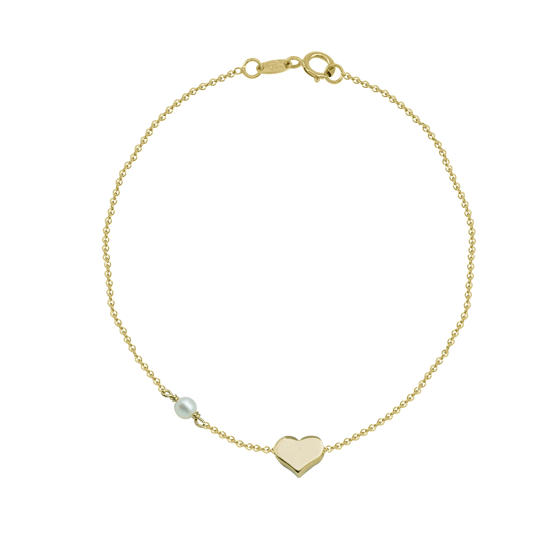 Χρυσό βραχιόλι με καρδούλα λουστρέ και μαργαριτάκι