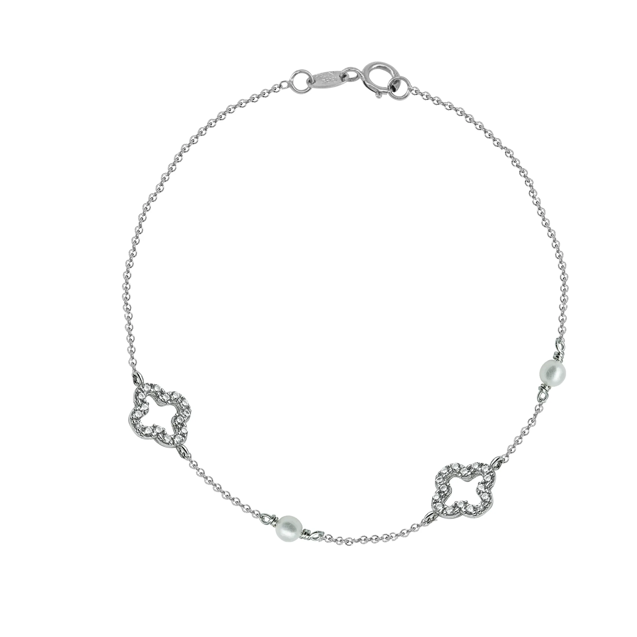 Λευκόχρυσο βραχιόλι Κ14 με ζιργκόν και μαργαριτάκι