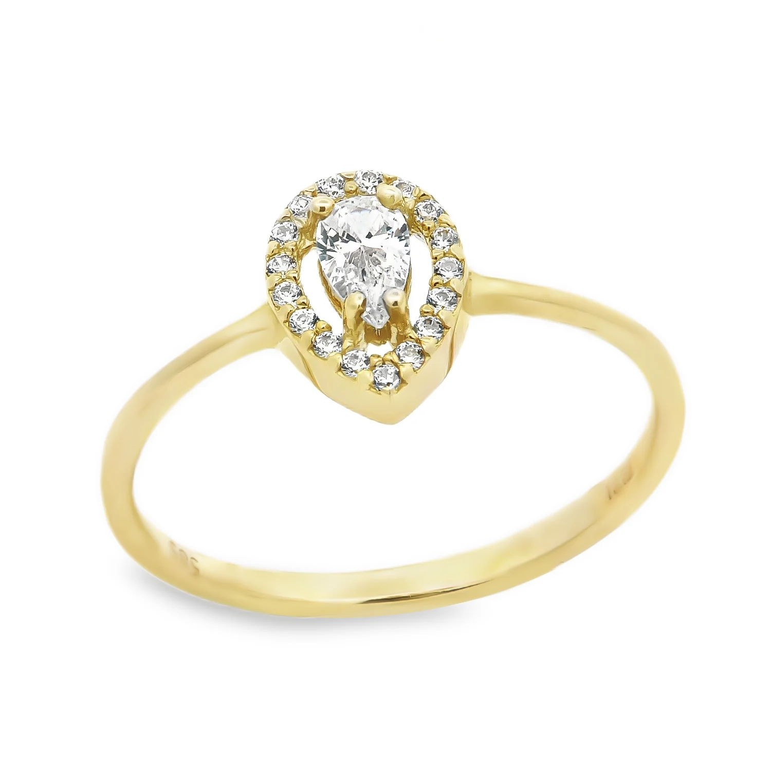 Δαχτυλίδι χρυσό με λευκά ζιργκόν σε σχήμα δακρύου