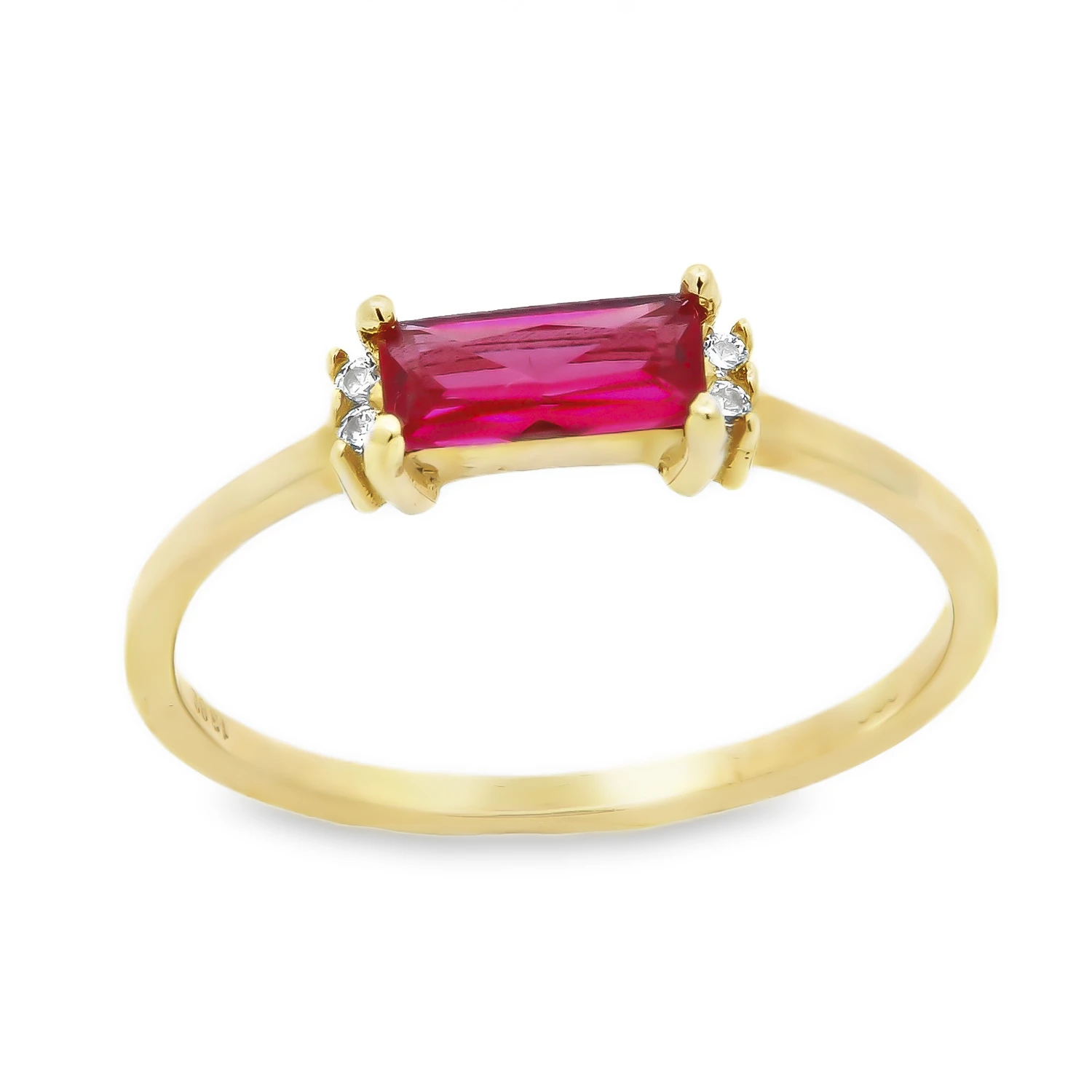 Δαχτυλίδι χρυσό 14Κ με ορθογώνιο κόκκινο ζιργκόν