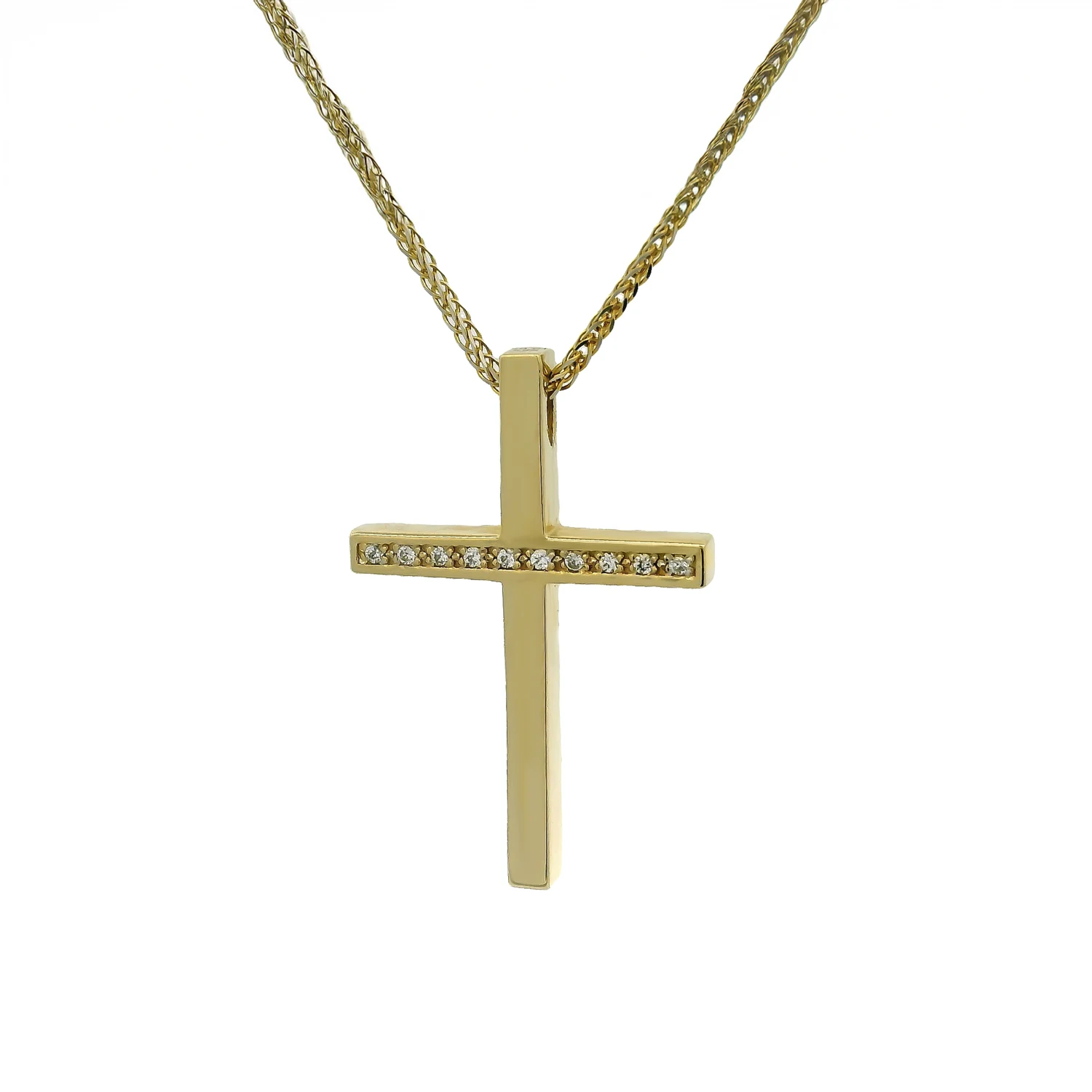 Χρυσός Σταυρός 14Κ Διπλής Όψης με Ζιργκόν και Ματ Φινίρισμα Χρυσός σταυρός 14Κ διπλής όψης με ζιργκόν και ματ φινίρισμα