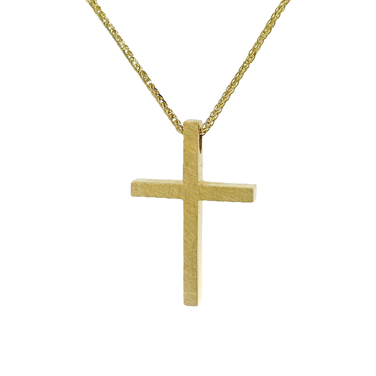 Χρυσός Σταυρός 14Κ Διπλής Όψης με Ζιργκόν και Ματ Φινίρισμα Χρυσός σταυρός 14Κ διπλής όψης με ζιργκόν και ματ φινίρισμα