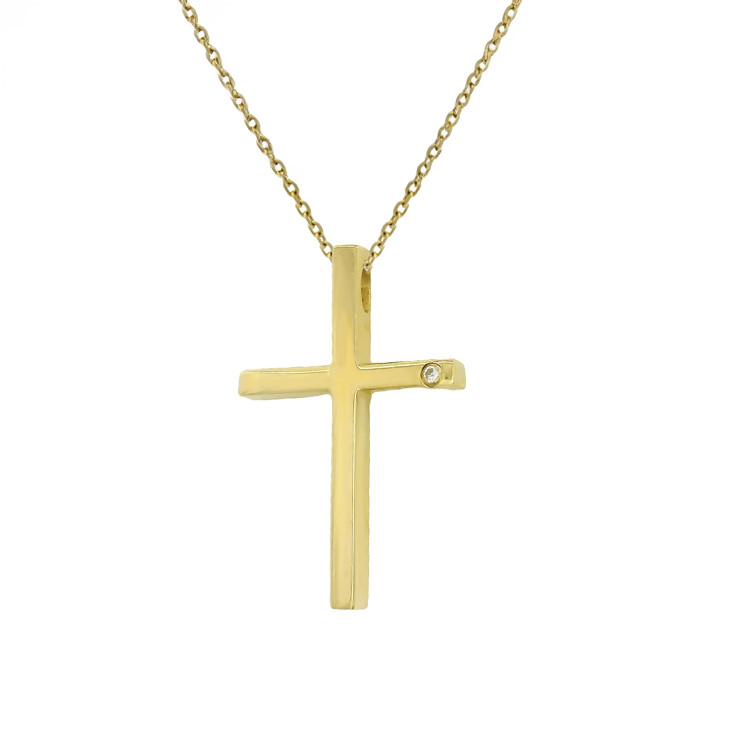 Χρυσός Σταυρός 14Κ Διπλής Όψης με Ματ & Γυαλιστερή Επιφάνεια Χρυσός σταυρός με αλυσίδα 14Κ διπλής όψης με ματ και γυαλιστερή επιφάνεια
