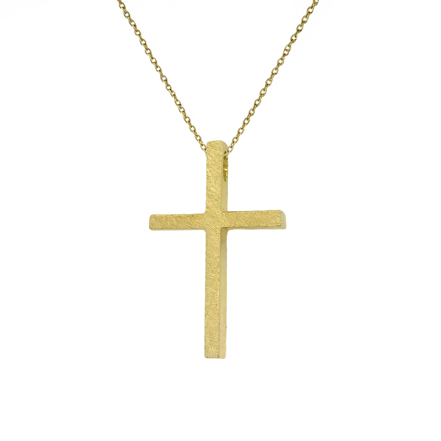 Χρυσός Σταυρός 14Κ Διπλής Όψης με Ματ και Γυαλιστερή Επιφάνεια και Διαμάντι Χρυσός σταυρός 14Κ διπλής όψης με ματ και γυαλιστερή επιφάνεια και διαμάντι