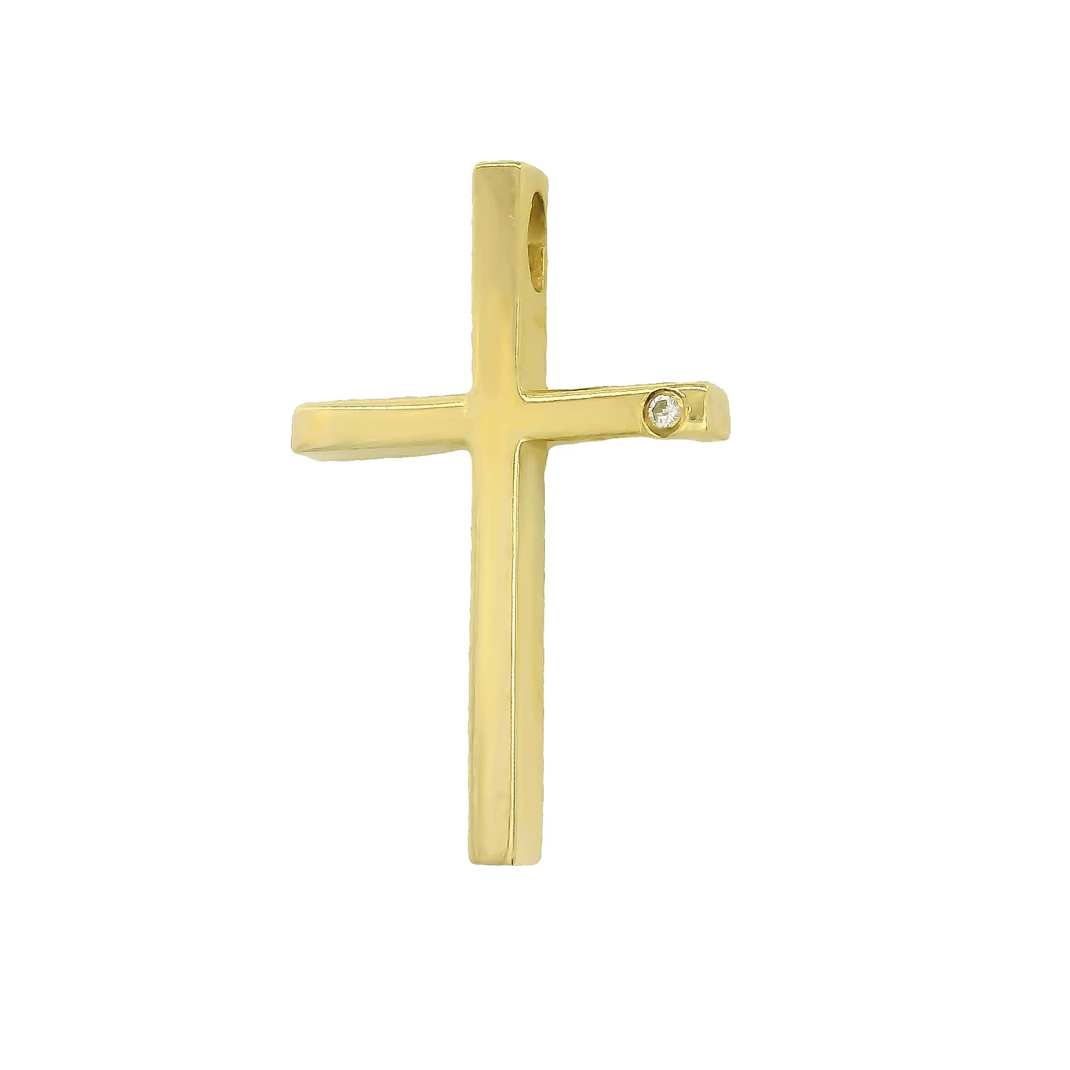 Χρυσός Σταυρός 14Κ Διπλής Όψης με Ματ και Γυαλιστερή Επιφάνεια και Διαμάντι Χρυσός σταυρός 14Κ διπλής όψης με ματ και γυαλιστερή επιφάνεια και διαμάντι