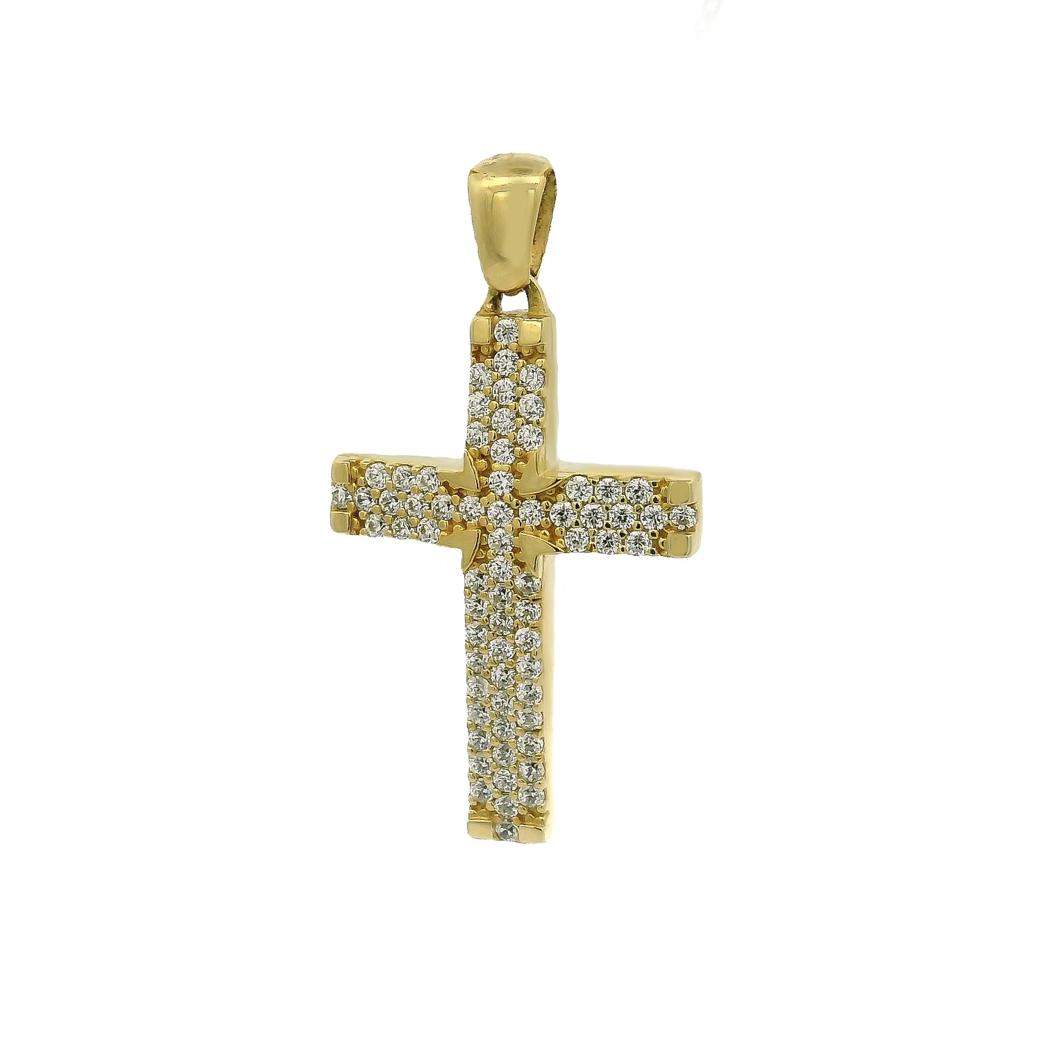 Χρυσός Σταυρός 14Κ με Ζιργκόν & Διπλή Όψ Χρυσός σταυρός 14Κ διπλής όψης με ζιργκόν