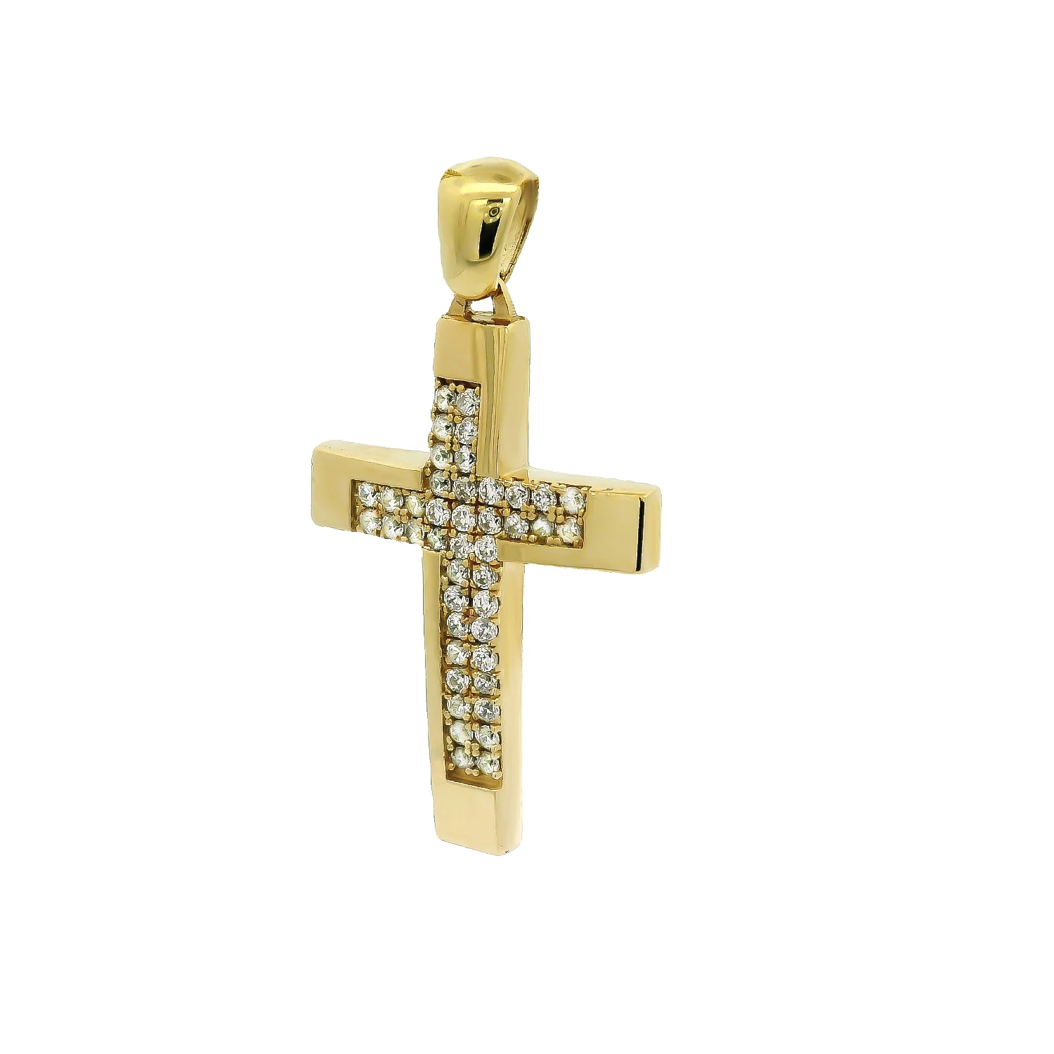 Χρυσός Σταυρός 14Κ με Ζιργκόν Πέτρες Χρυσός σταυρός 14Κ με λαμπερές πέτρες ζιργκόν