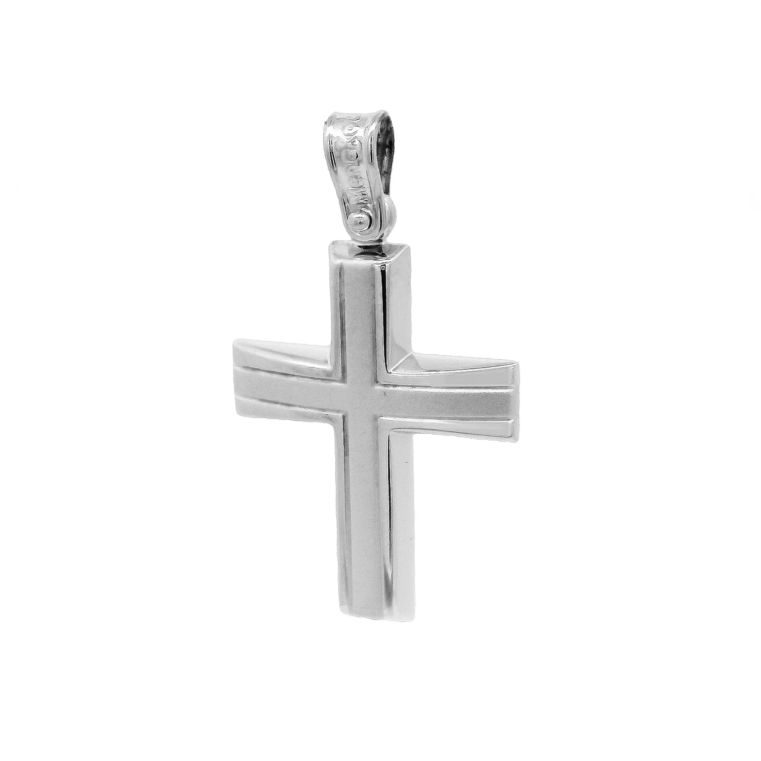 Λευκόχρυσος Σταυρός 14Κ με Ματ Υφή & Ανάγλυφο Σχέδιο Σταυρός Λευκόχρυσος 14Κ με ματ υφή