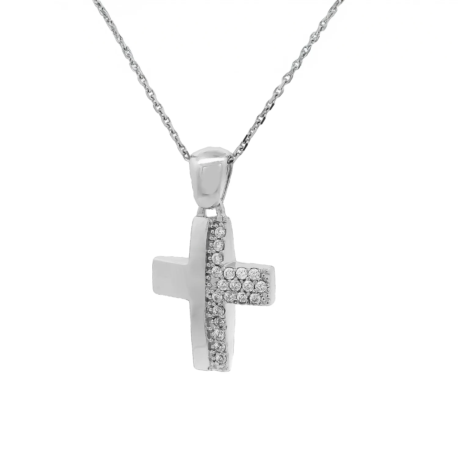 Σταυρός Λευκόχρυσος 14 Καρατίων με Αλυσίδα και Ζιργκόν Λευκόχρυσος σταυρός 14 καρατίων με αλυσίδα και ζιργκόν