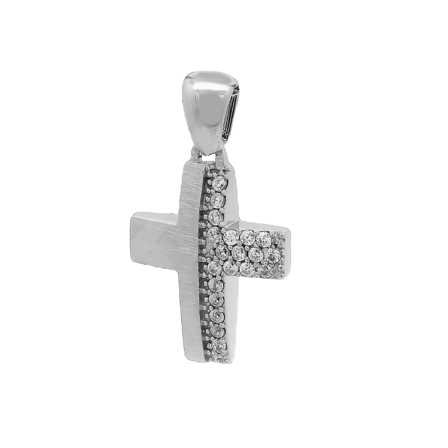 Σταυρός Λευκόχρυσος 14 Καρατίων Διπλής Όψης με Ζιργκόν Λευκόχρυσος σταυρός 14 καρατίων διπλής όψης με ζιργκόν