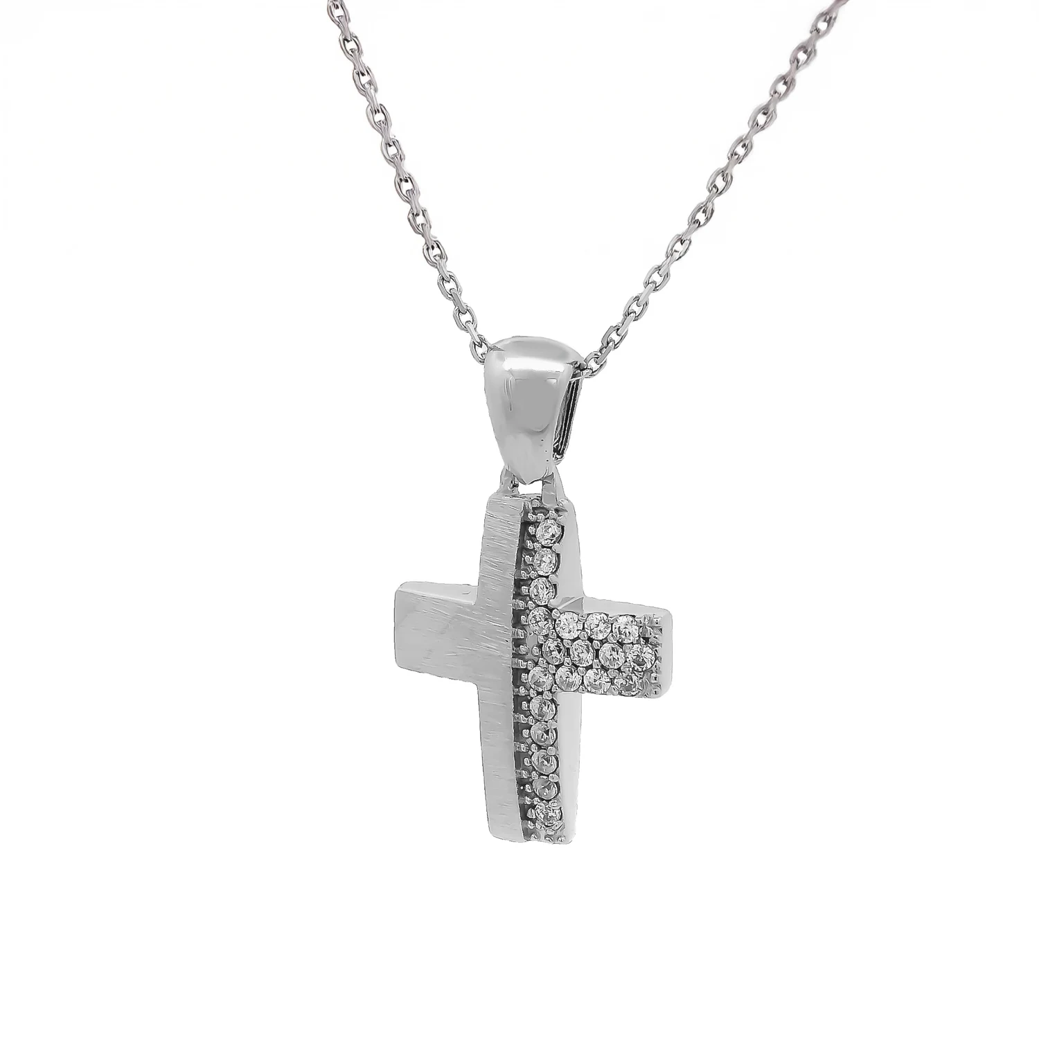 Σταυρός Λευκόχρυσος 14 Καρατίων με Αλυσίδα και Ζιργκόν Σταυρός Λευκόχρυσος με αλυσίδα