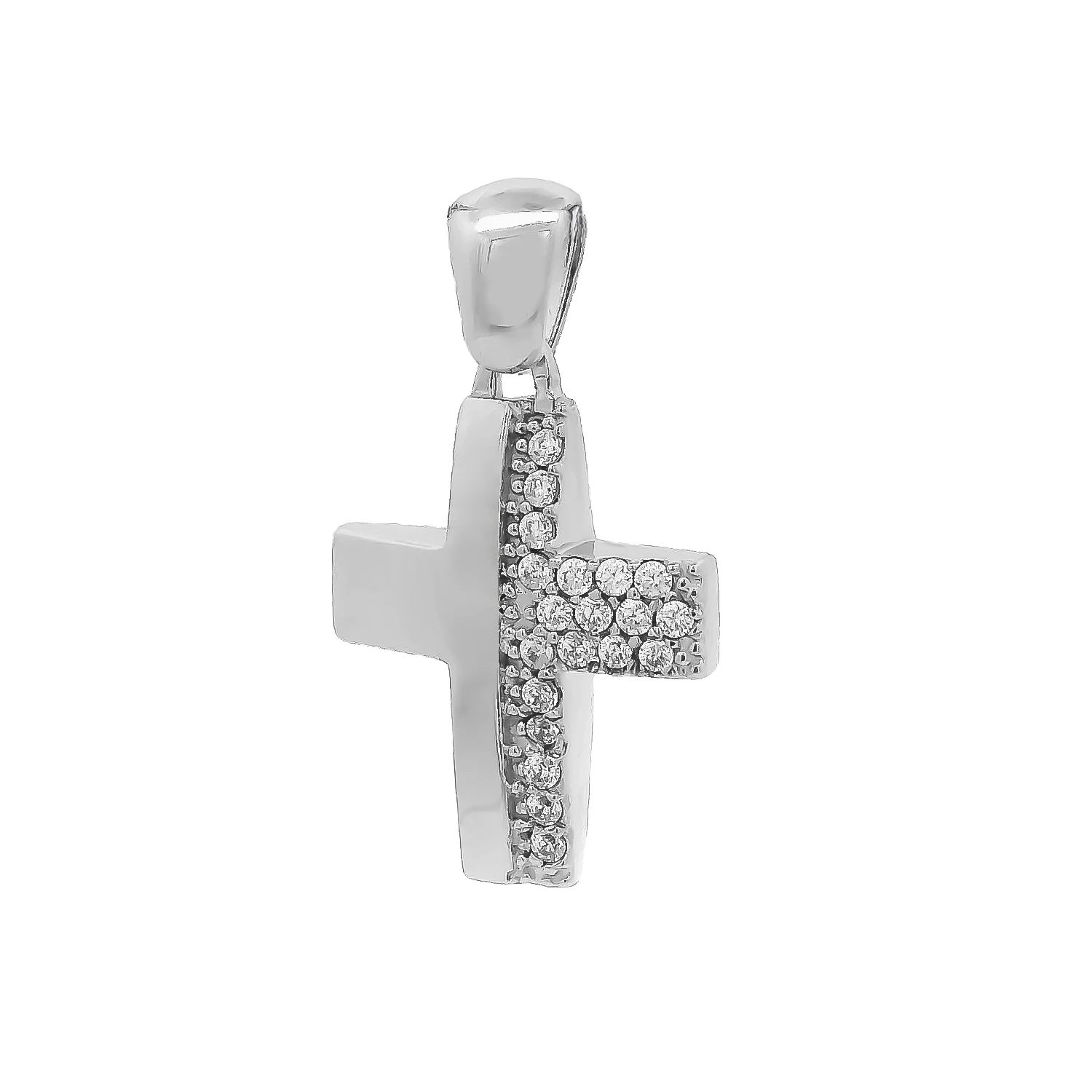 Σταυρός Λευκόχρυσος 14 Καρατίων Διπλής Όψης με Ζιργκόν Σταυρός Λευκόχρυσος 14 καρατίων διπλής όψης με ζιργκόν
