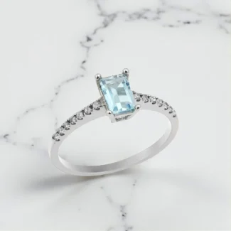 Δαχτυλίδι Αρραβώνα Λευκόχρυσο με Ζαφείρι Aquamarine