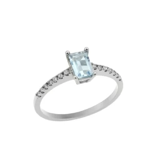 Δαχτυλίδι Αρραβώνα Λευκόχρυσο με Ζαφείρι Aquamarine