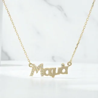 Κολιέ Χρυσό 14K “Μαμά” με Ζιργκόν