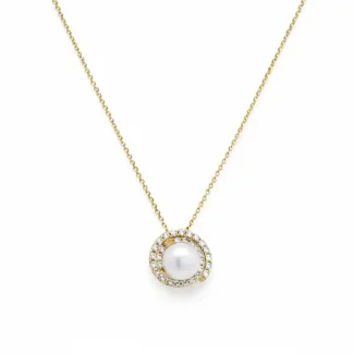 Χρυσό Κολιέ Ροζέτα με Μαργαριτάρι & Ζιργκόν