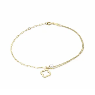 Χρυσό Βραχιόλι με Σταυρουδάκι & Μαργαριτάρι