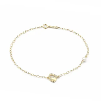 Χρυσό Βραχιόλι Καρδιά με Ζιργκόν & Μαργαριτάρι