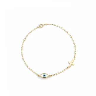 Παιδικό Χρυσό Βραχιόλι με Ματάκι & Σταυρό