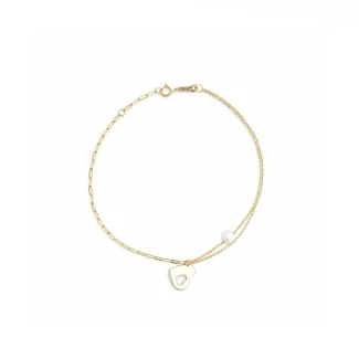 Χρυσό Βραχιόλι με Καρδιά & Μαργαριτάρι