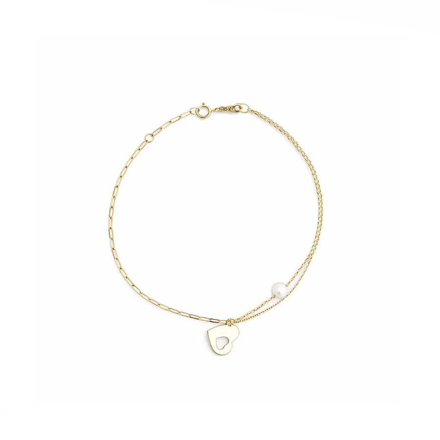 Χρυσό Βραχιόλι με Καρδιά & Μαργαριτάρι